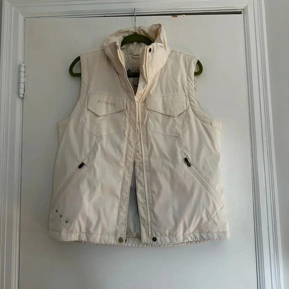 Columbia Down Feather Puffer Vest Women's Ivory Zip Pockets Outdoor. Sz: M. - Picture 1 of 13